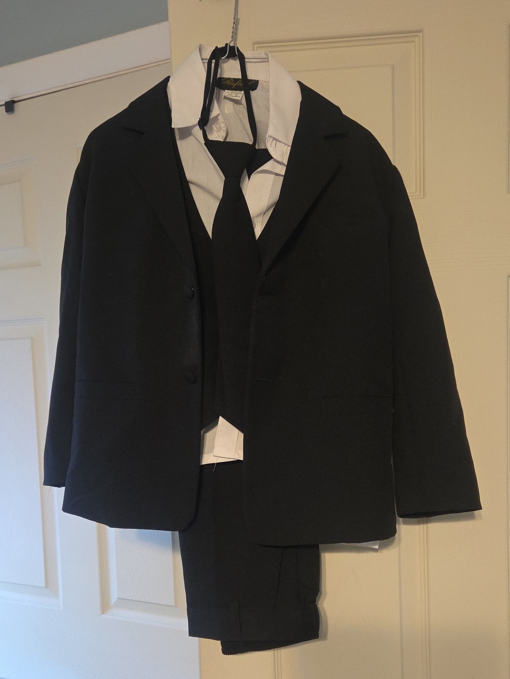 Kids Black Formal Suit Set with White Shirt and Black Tie